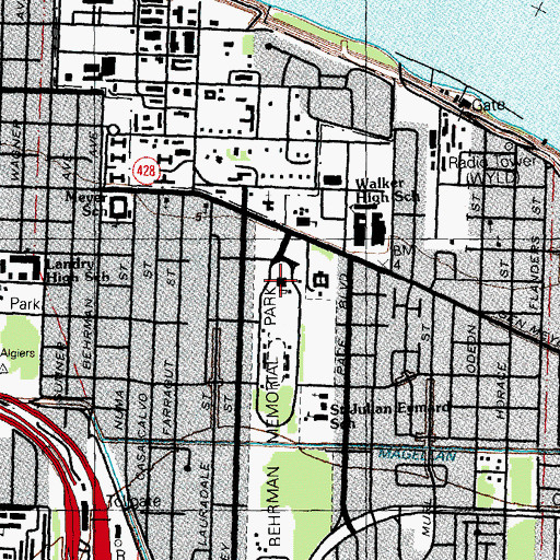 Topographic Map of Behrman Memorial Recreation Center, LA