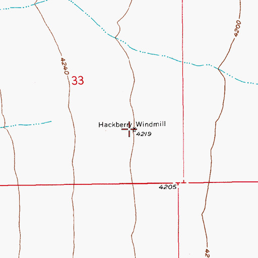 Topographic Map of Hackberry Windmill, AZ