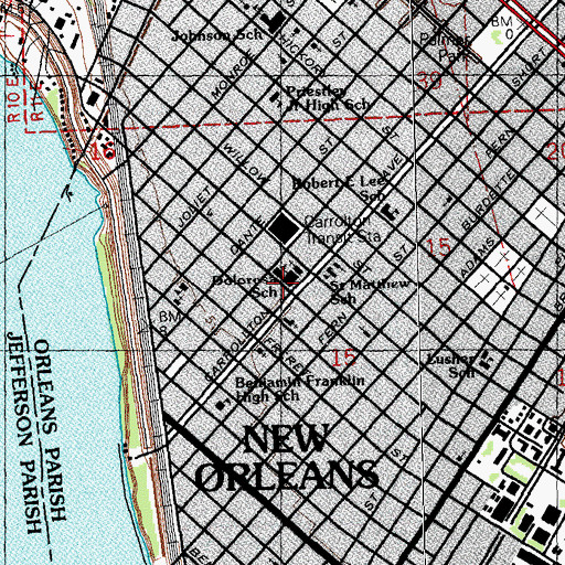 Topographic Map of Carrollton, LA