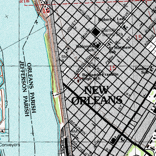 Topographic Map of Carrollton Courthouse (historical), LA