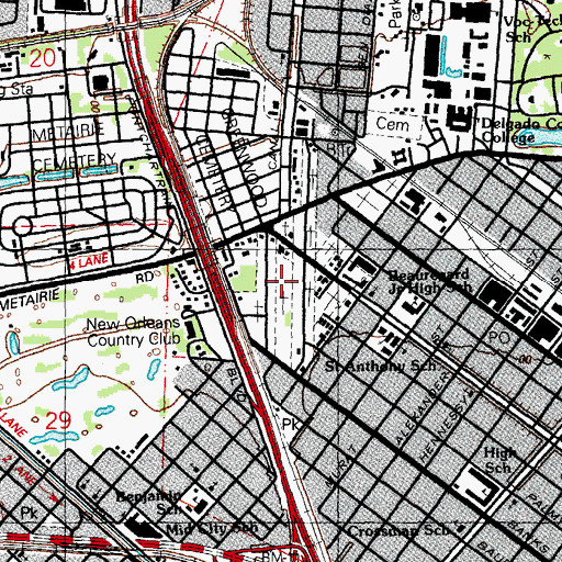 Topographic Map of Charity Hospital Cemetery, LA