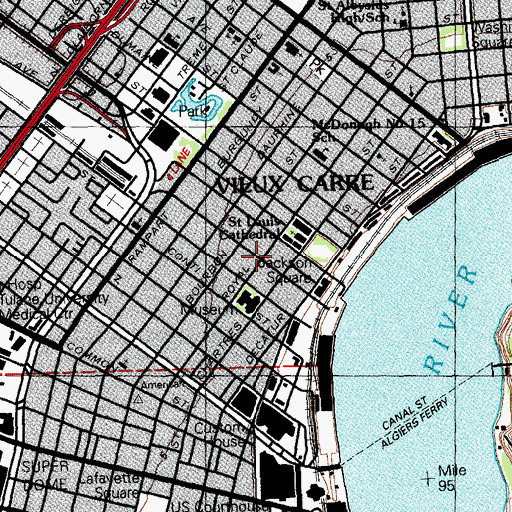Topographic Map of Court of the Two Lions, LA