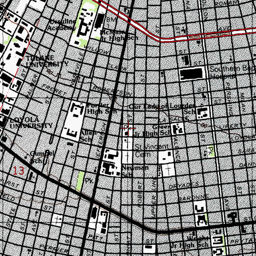 Topographic Map of Evans Playground, LA