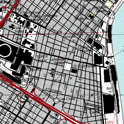 Topographic Map of Gallier Hall, LA