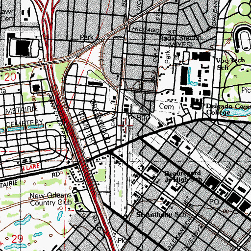 Topographic Map of Saint Patrick Cemetery 3, LA