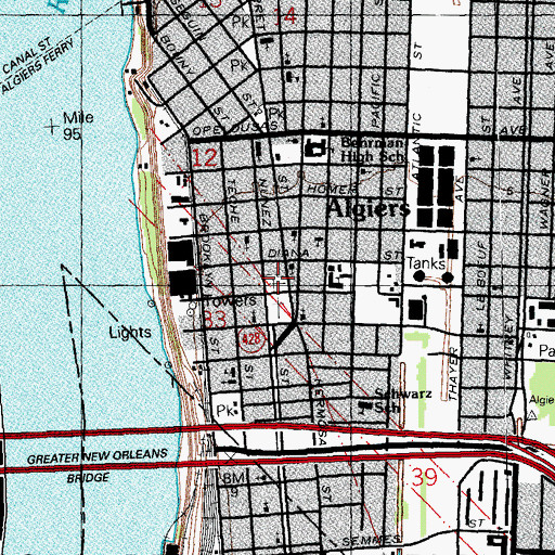 Topographic Map of Saint Mary Cemetery, LA