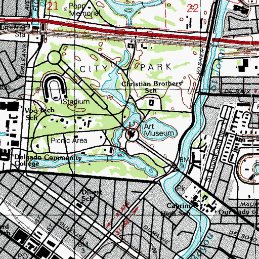 Topographic Map of Issac Delgado Museum of Art, LA