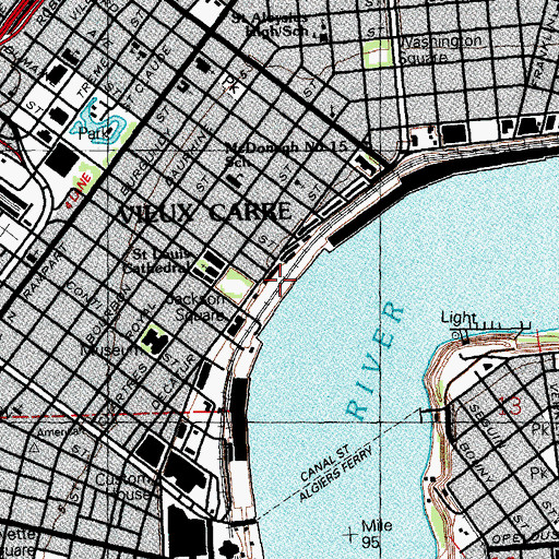 Topographic Map of French Quarter Visitor Center, LA