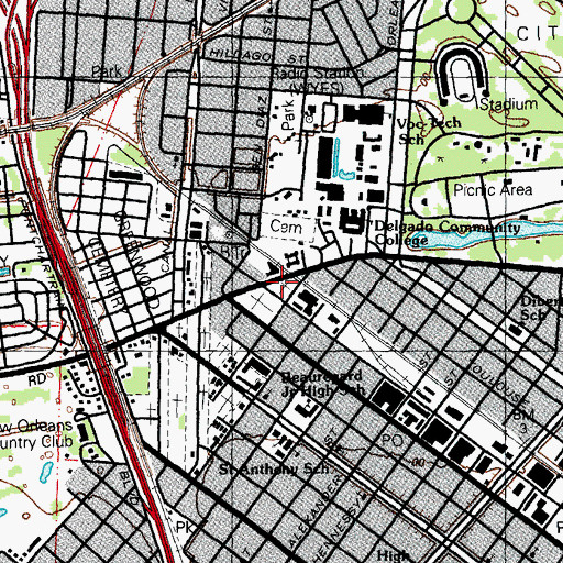 Topographic Map of Masonic Cemetery, LA