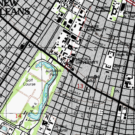 Topographic Map of New Orleans Conservatory of Music (historical), LA