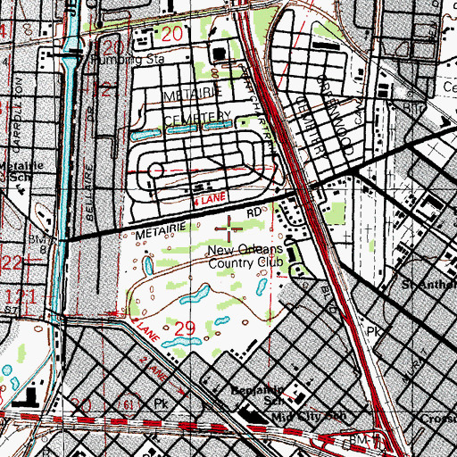 Topographic Map of Oakland Ridge Club (historical), LA