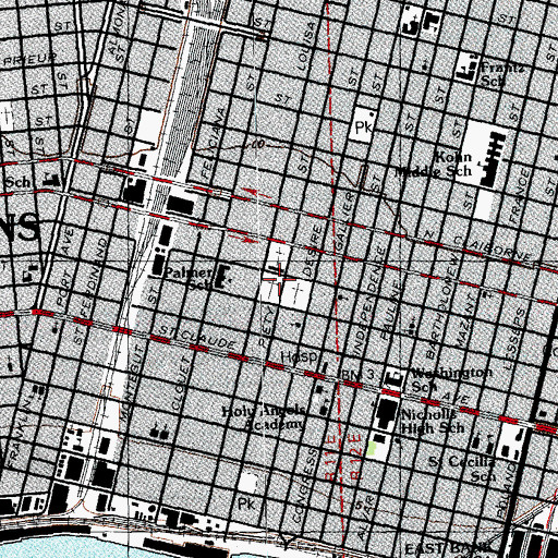 Topographic Map of Saint Vincent De Paul Cemetery, LA