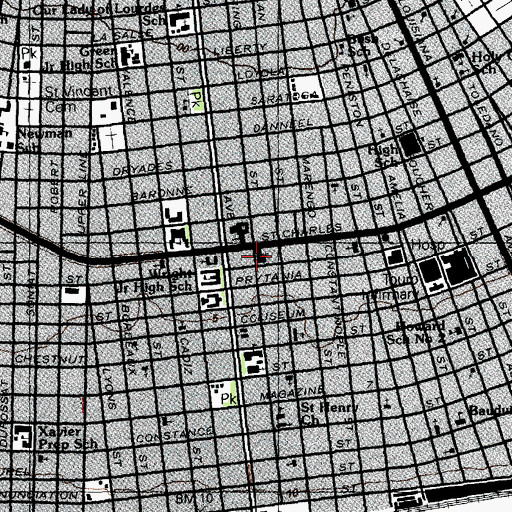 Topographic Map of Touro Synagogue, LA