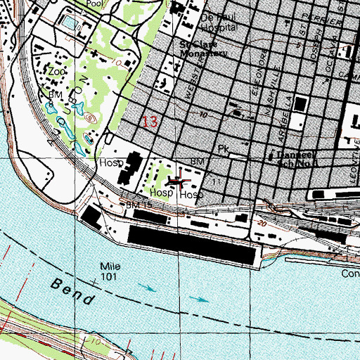 Topographic Map of United States Marine Hospital, LA