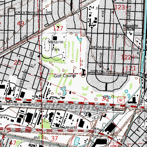 Topographic Map of Metairie Country Club, LA