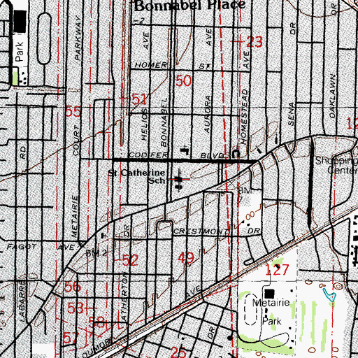Topographic Map of Saint Catherine Catholic Church, LA