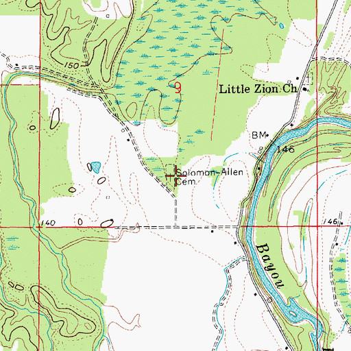 Topographic Map of Solomon Allen Cemetery, AR