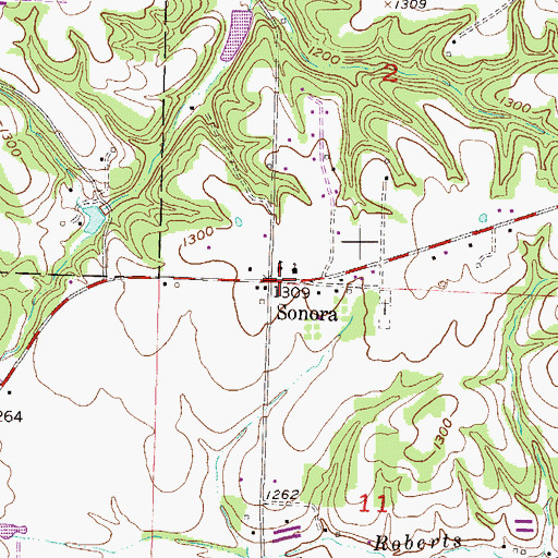 Topographic Map of Sonora, AR
