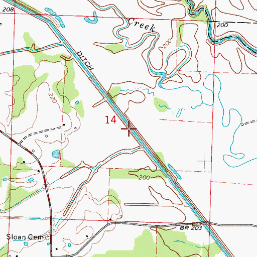 Topographic Map of South Boat Ditch, AR
