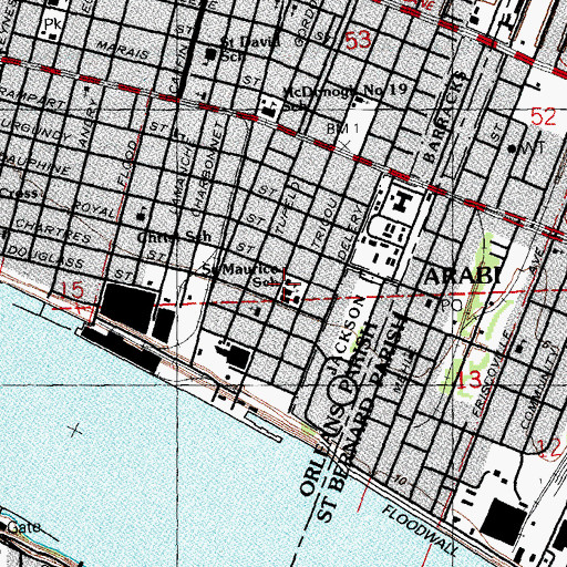 Topographic Map of Saint Maurice Catholic Church, LA