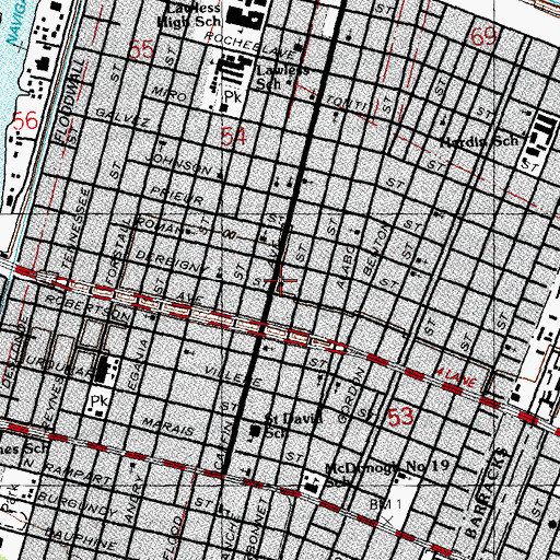 Topographic Map of Caffin Avenue Church of God, LA