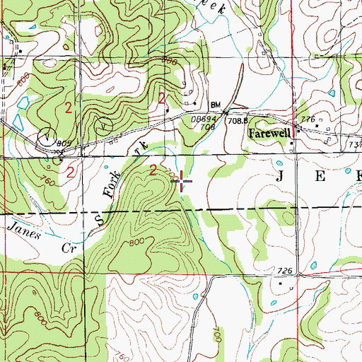 Topographic Map of South Fork Janes Creek, MO