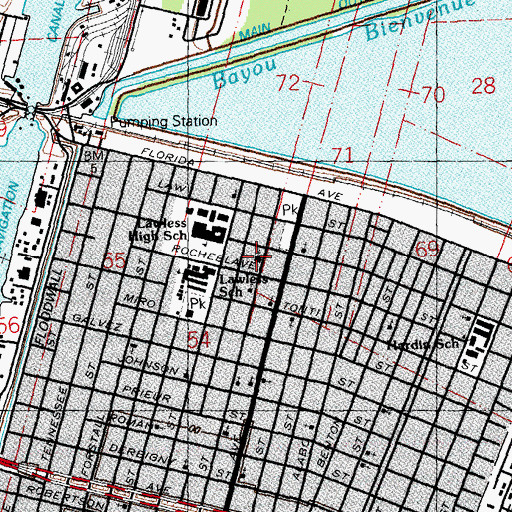 Topographic Map of Pilgrim Rest Baptist Church, LA
