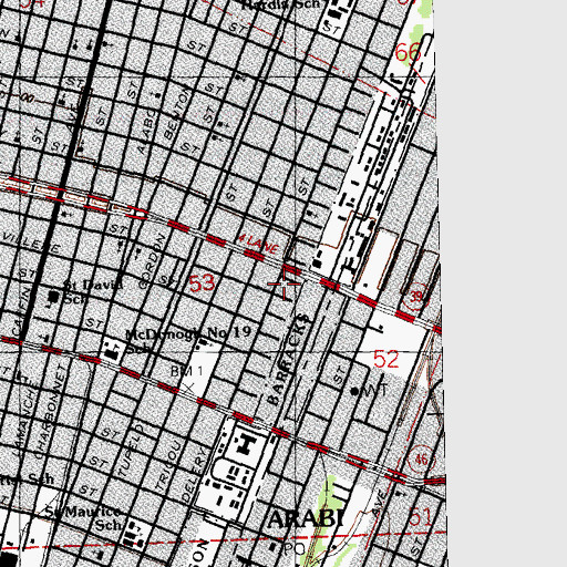 Topographic Map of Evening Star Spiritual Church, LA