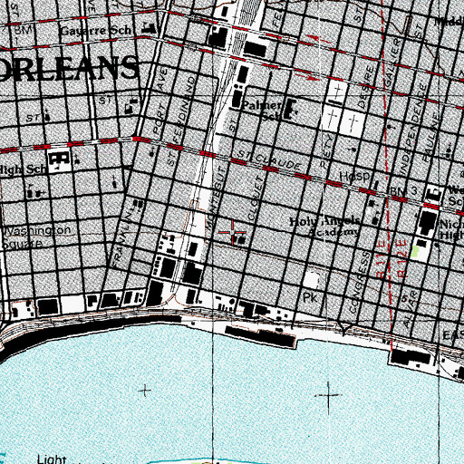 Topographic Map of Saint Vincent De Paul Catholic Church, LA