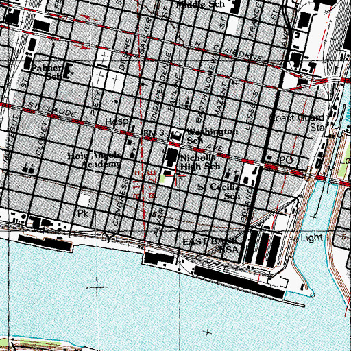Topographic Map of New Orleans Public Library - Alvar Branch, LA
