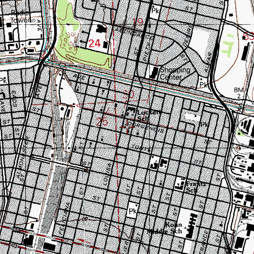 Topographic Map of Vineyard Baptist Church, LA