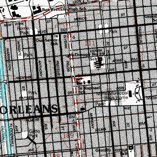 Topographic Map of Saint Raphael Catholic Church, LA