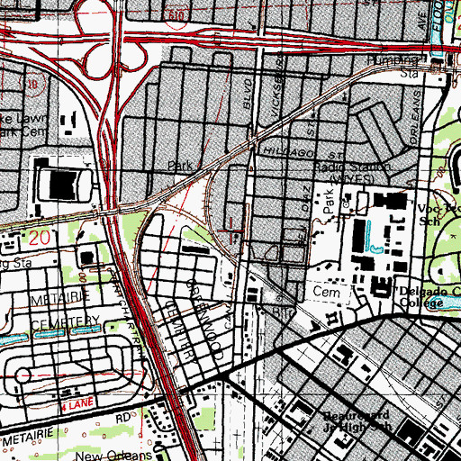 Topographic Map of Canal Boulevard Baptist Church, LA