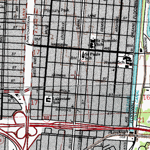 Topographic Map of Lakeview Baptist Church, LA