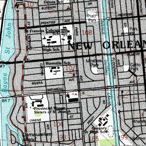 Topographic Map of Oak Park Presbyterian Church, LA