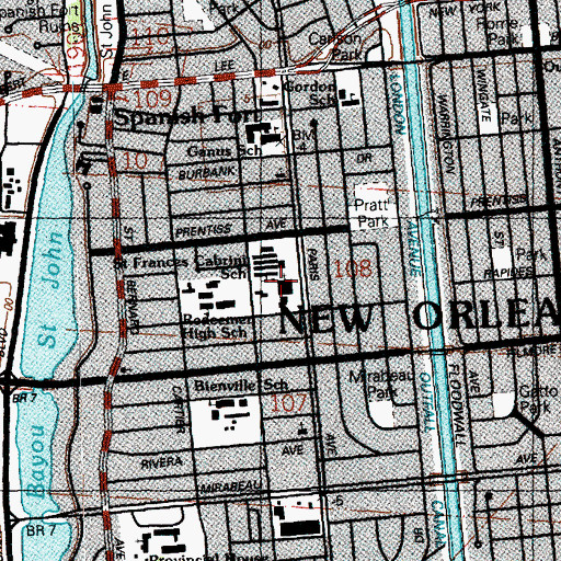 Topographic Map of Saint Francis Cabrini Catholic Church, LA