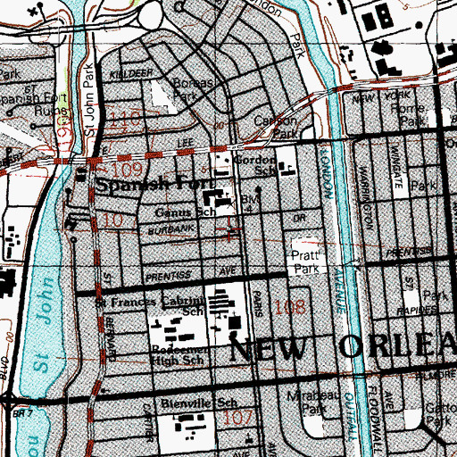 Topographic Map of Edgewater Baptist Church, LA