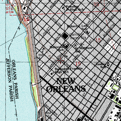 Topographic Map of Carrollton United Methodist Church, LA