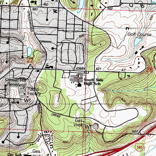 Topographic Map of South Side High School, AR