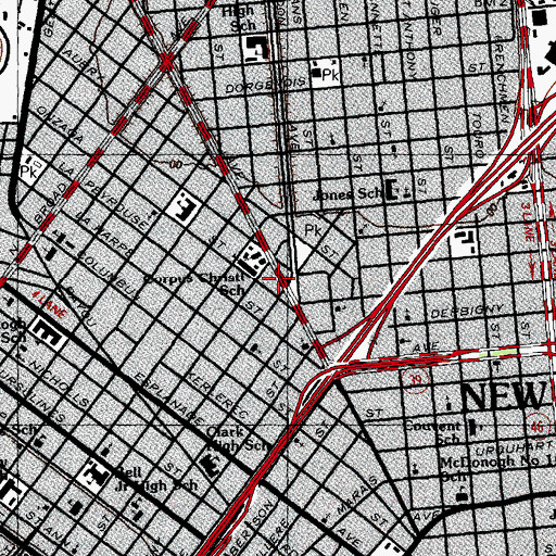Topographic Map of New Orleans Public Library - Nora Navra Branch, LA