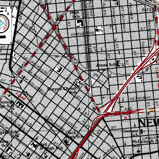 Topographic Map of Corpus Christi Roman Catholic Church, LA