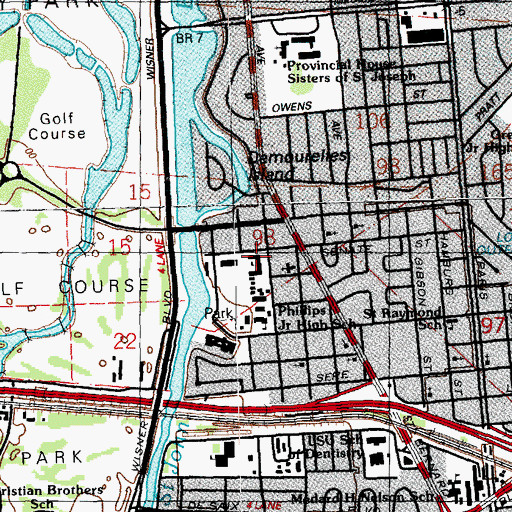 Topographic Map of E H Phillips Junior High School (historical), LA