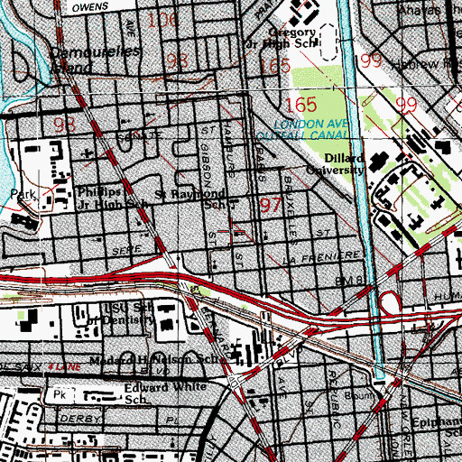 Topographic Map of Saint John the Baptist Church, LA