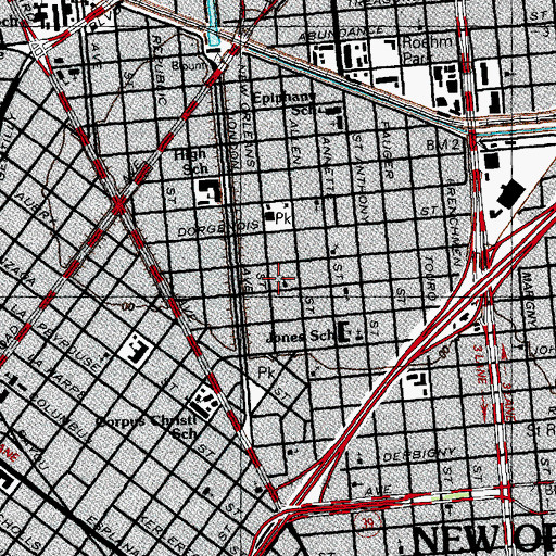 Topographic Map of Rock of Ages Baptist Church, LA