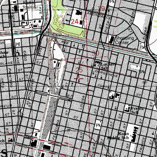 Topographic Map of Greater Evergreen Baptist Church, LA