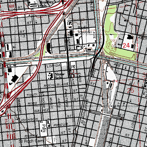 Topographic Map of Franklin Avenue Baptist Church, LA