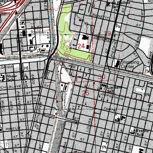 Topographic Map of Odile Davis Playground, LA