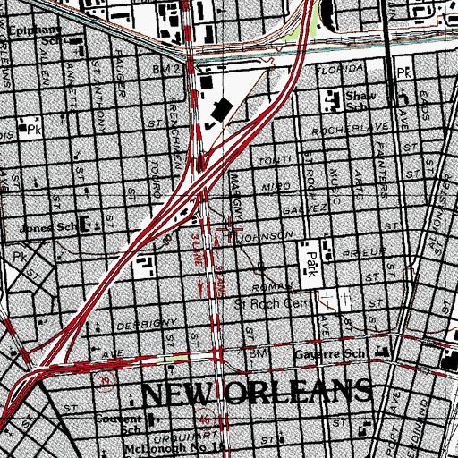 Topographic Map of True Vine Baptist Church, LA
