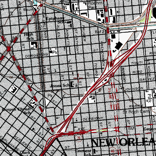 Topographic Map of Mount Carmel Church of God, LA