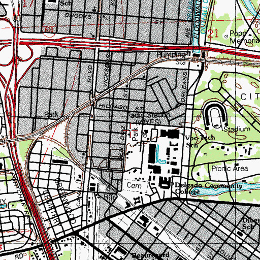 Topographic Map of Delgado Playground, LA